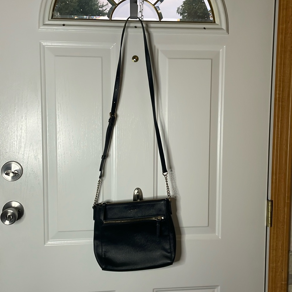 DKNY PVC black adjustable strap crossbody purse, pristine interior